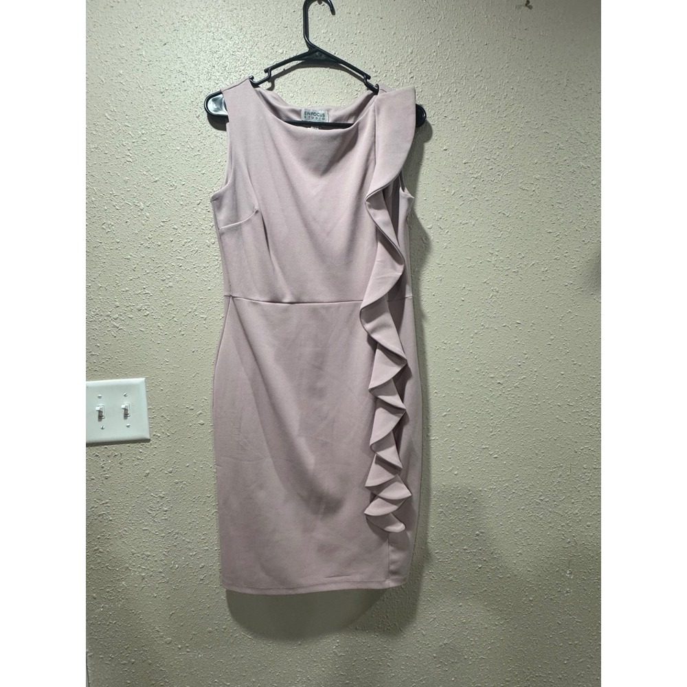 Enfocus Studio Rose Blossom Pink Ruffle Sheath Dress Womens 8 Sleeveless 12331
